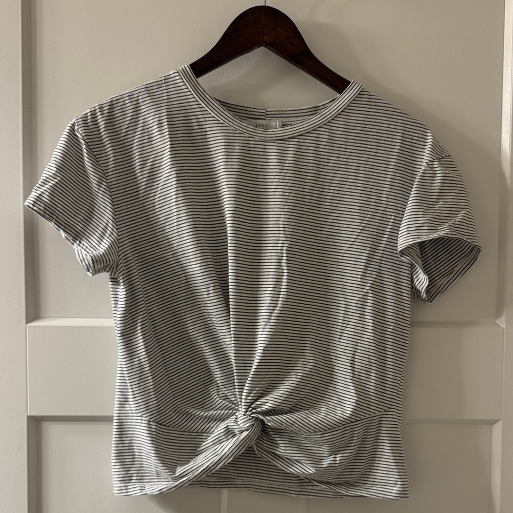 Lush Black and White Striped Knot Front Tee